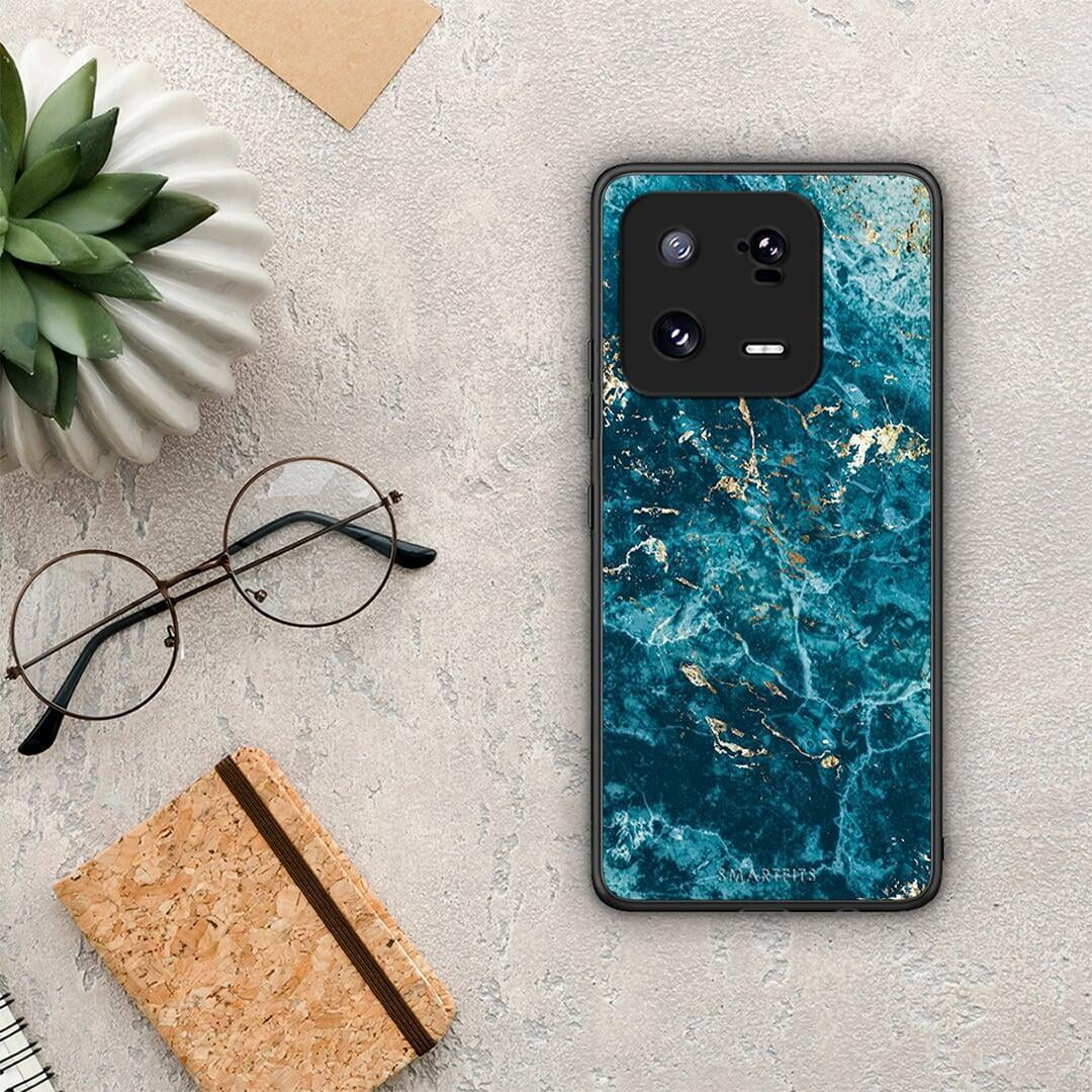 Θήκη Xiaomi 13 Marble Blue από τη Smartfits με σχέδιο στο πίσω μέρος και μαύρο περίβλημα | Xiaomi 13 Marble Blue Case with Colorful Back and Black Bezels