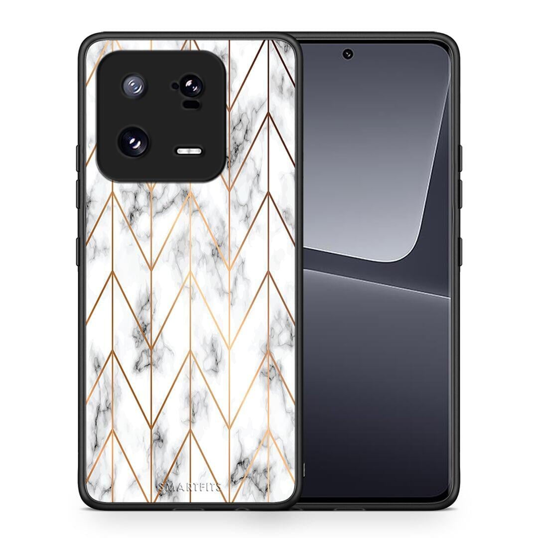 Θήκη Xiaomi 13 Marble Gold Geometric από τη Smartfits με σχέδιο στο πίσω μέρος και μαύρο περίβλημα | Xiaomi 13 Marble Gold Geometric Case with Colorful Back and Black Bezels