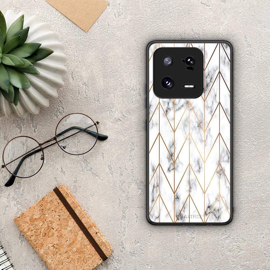 Θήκη Xiaomi 13 Marble Gold Geometric από τη Smartfits με σχέδιο στο πίσω μέρος και μαύρο περίβλημα | Xiaomi 13 Marble Gold Geometric Case with Colorful Back and Black Bezels