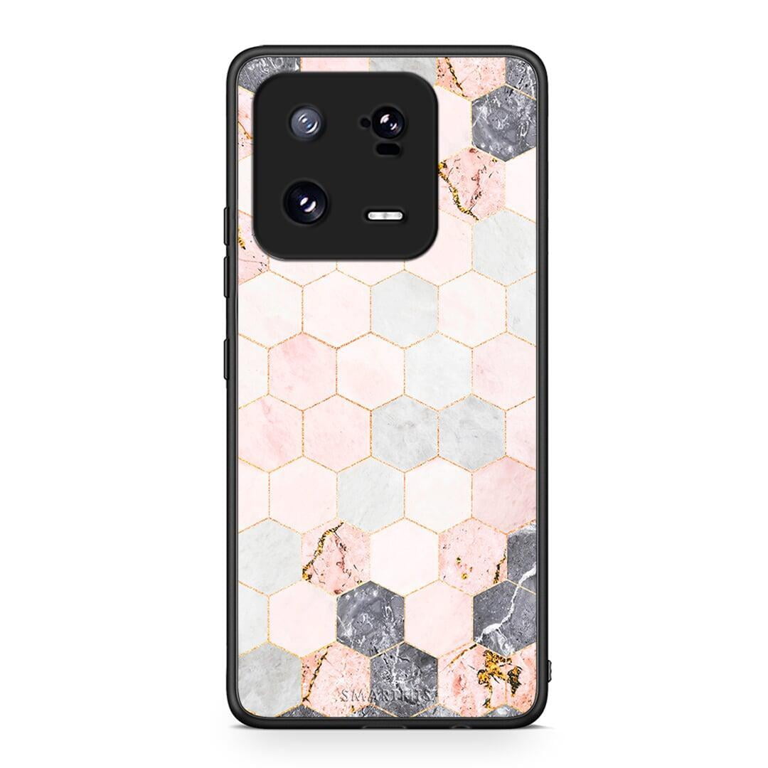 Θήκη Xiaomi 13 Marble Hexagon Pink από τη Smartfits με σχέδιο στο πίσω μέρος και μαύρο περίβλημα | Xiaomi 13 Marble Hexagon Pink Case with Colorful Back and Black Bezels