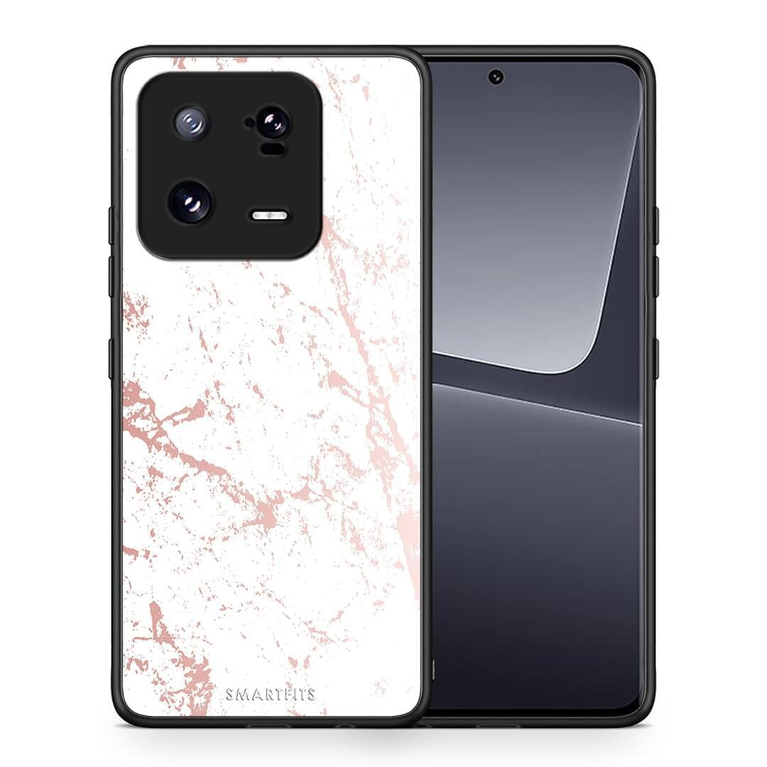 Θήκη Xiaomi 13 Marble Pink Splash από τη Smartfits με σχέδιο στο πίσω μέρος και μαύρο περίβλημα | Xiaomi 13 Marble Pink Splash Case with Colorful Back and Black Bezels