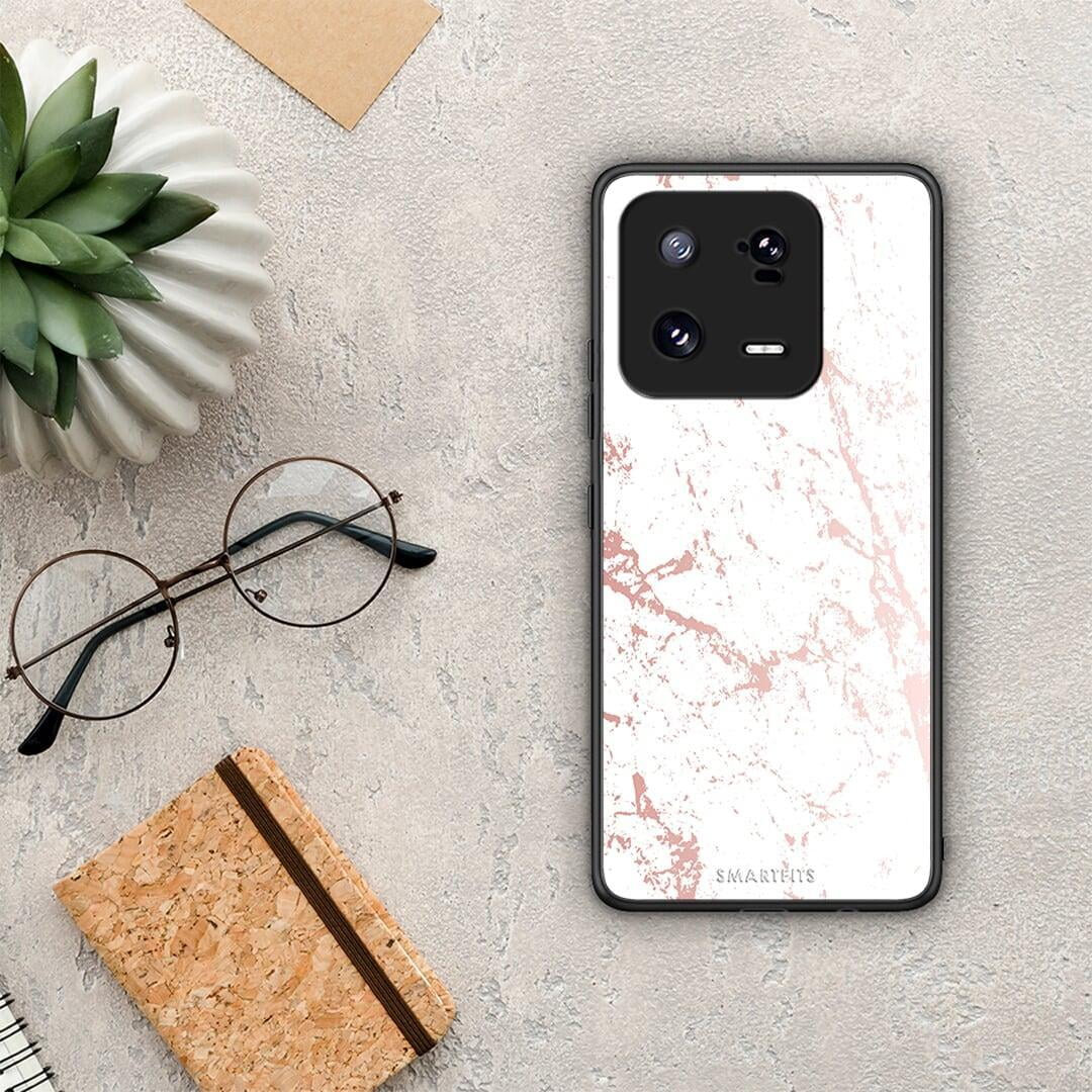 Θήκη Xiaomi 13 Marble Pink Splash από τη Smartfits με σχέδιο στο πίσω μέρος και μαύρο περίβλημα | Xiaomi 13 Marble Pink Splash Case with Colorful Back and Black Bezels