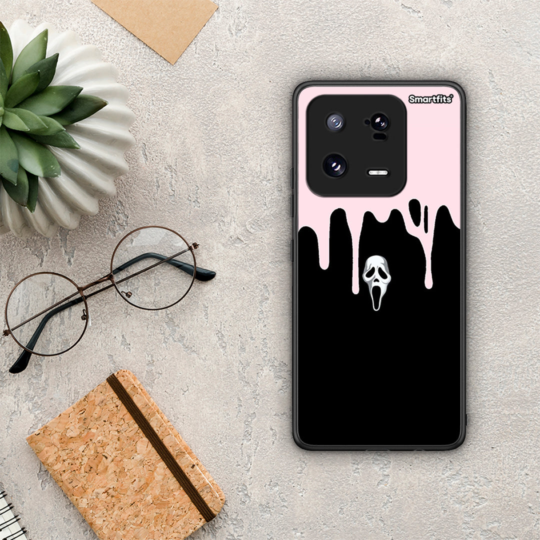 Θήκη Xiaomi 13 Melting Halloween Mask από τη Smartfits με σχέδιο στο πίσω μέρος και μαύρο περίβλημα | Xiaomi 13 Melting Halloween Mask Case with Colorful Back and Black Bezels