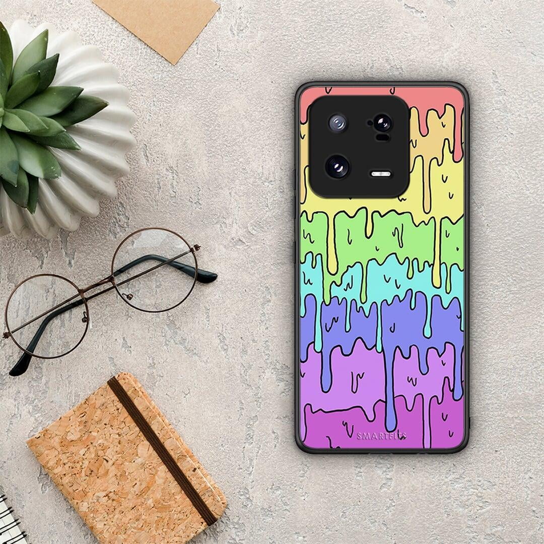 Θήκη Xiaomi 13 Melting Rainbow από τη Smartfits με σχέδιο στο πίσω μέρος και μαύρο περίβλημα | Xiaomi 13 Melting Rainbow Case with Colorful Back and Black Bezels