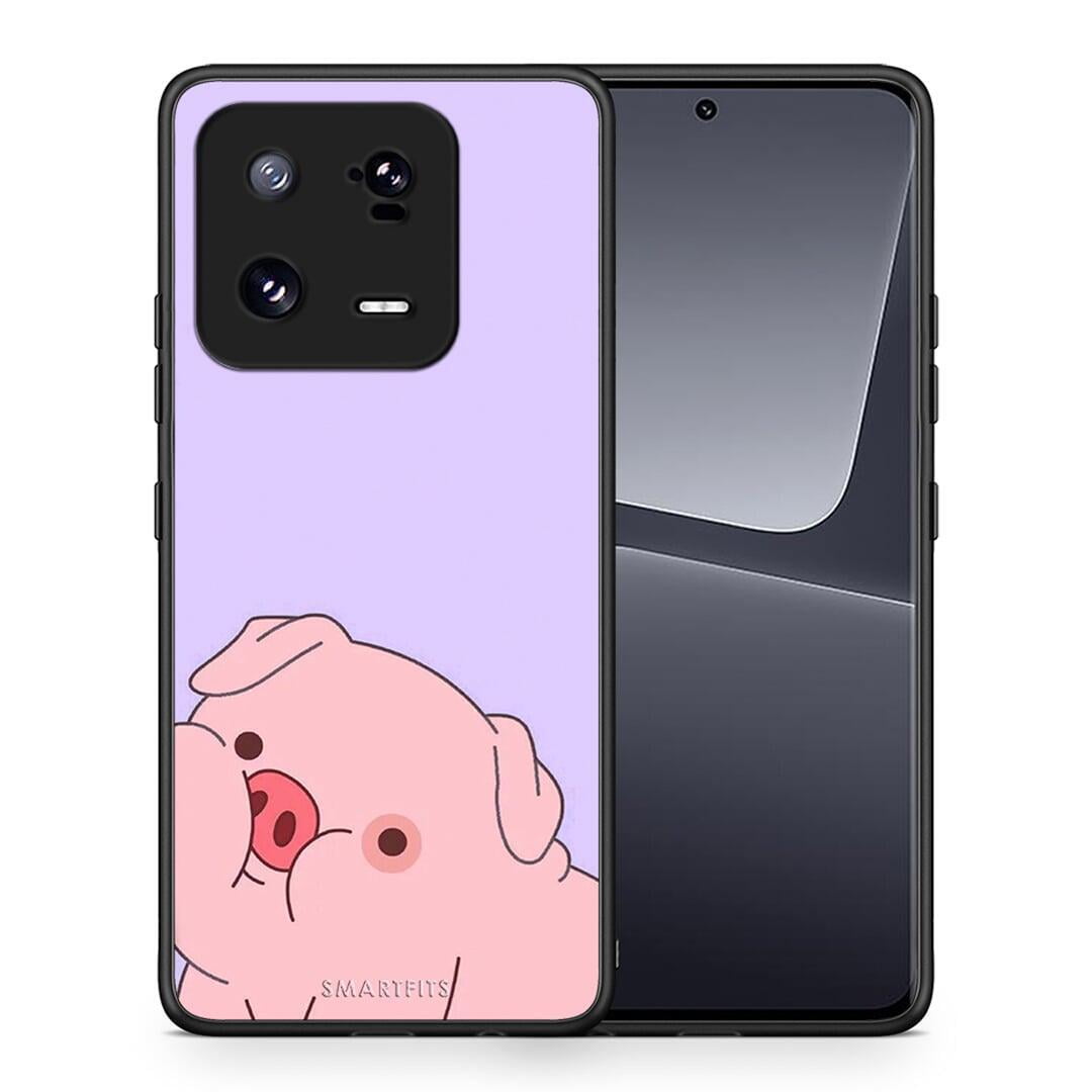 Θήκη Xiaomi 13 Pig Love 2 από τη Smartfits με σχέδιο στο πίσω μέρος και μαύρο περίβλημα | Xiaomi 13 Pig Love 2 Case with Colorful Back and Black Bezels