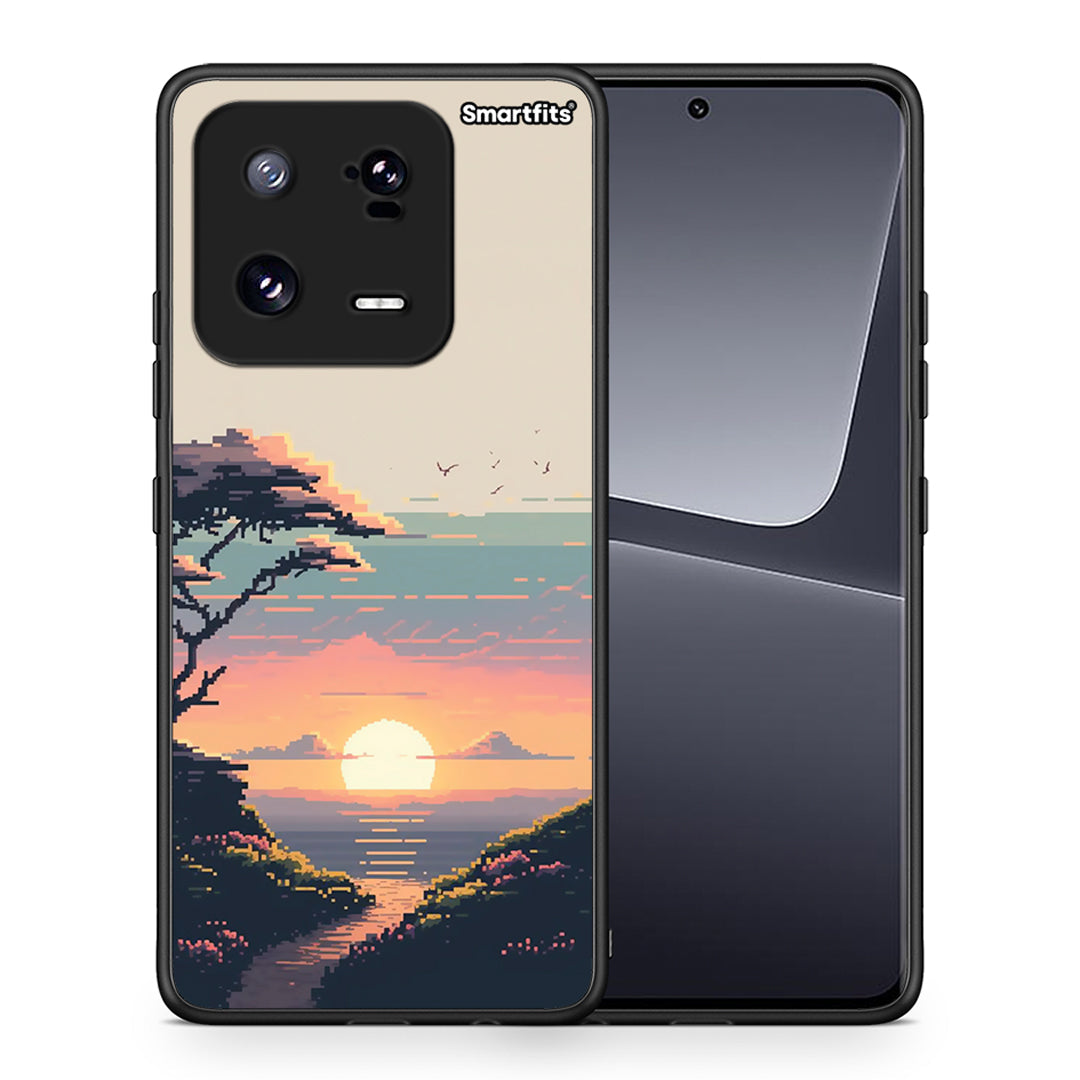 Θήκη Xiaomi 13 Pixel Sunset από τη Smartfits με σχέδιο στο πίσω μέρος και μαύρο περίβλημα | Xiaomi 13 Pixel Sunset Case with Colorful Back and Black Bezels