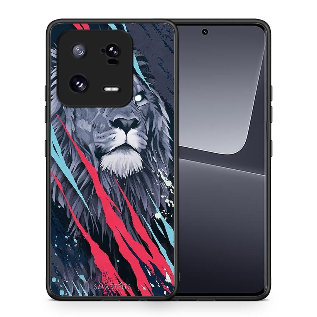 Θήκη Xiaomi 13 PopArt Lion Designer από τη Smartfits με σχέδιο στο πίσω μέρος και μαύρο περίβλημα | Xiaomi 13 PopArt Lion Designer Case with Colorful Back and Black Bezels