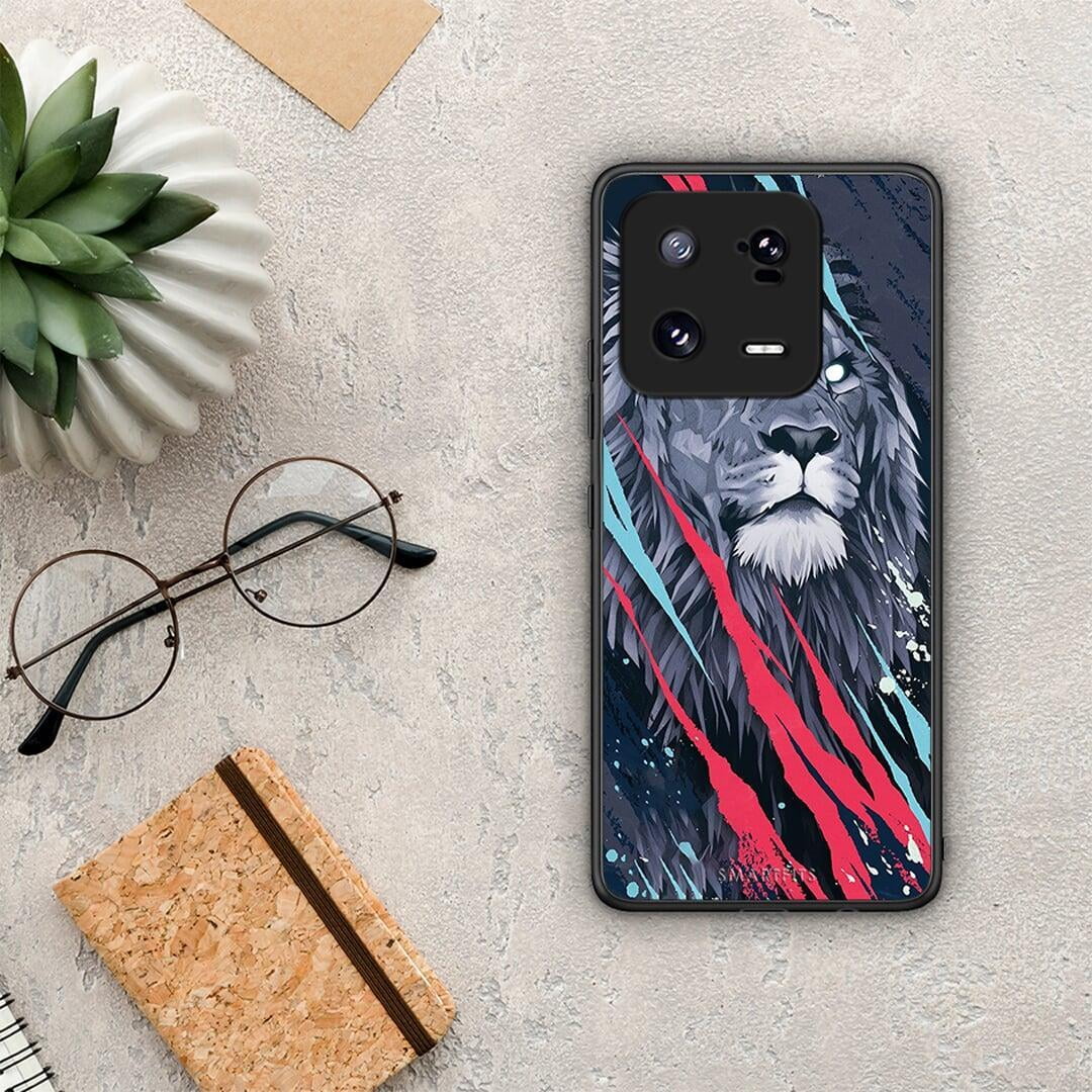 Θήκη Xiaomi 13 PopArt Lion Designer από τη Smartfits με σχέδιο στο πίσω μέρος και μαύρο περίβλημα | Xiaomi 13 PopArt Lion Designer Case with Colorful Back and Black Bezels