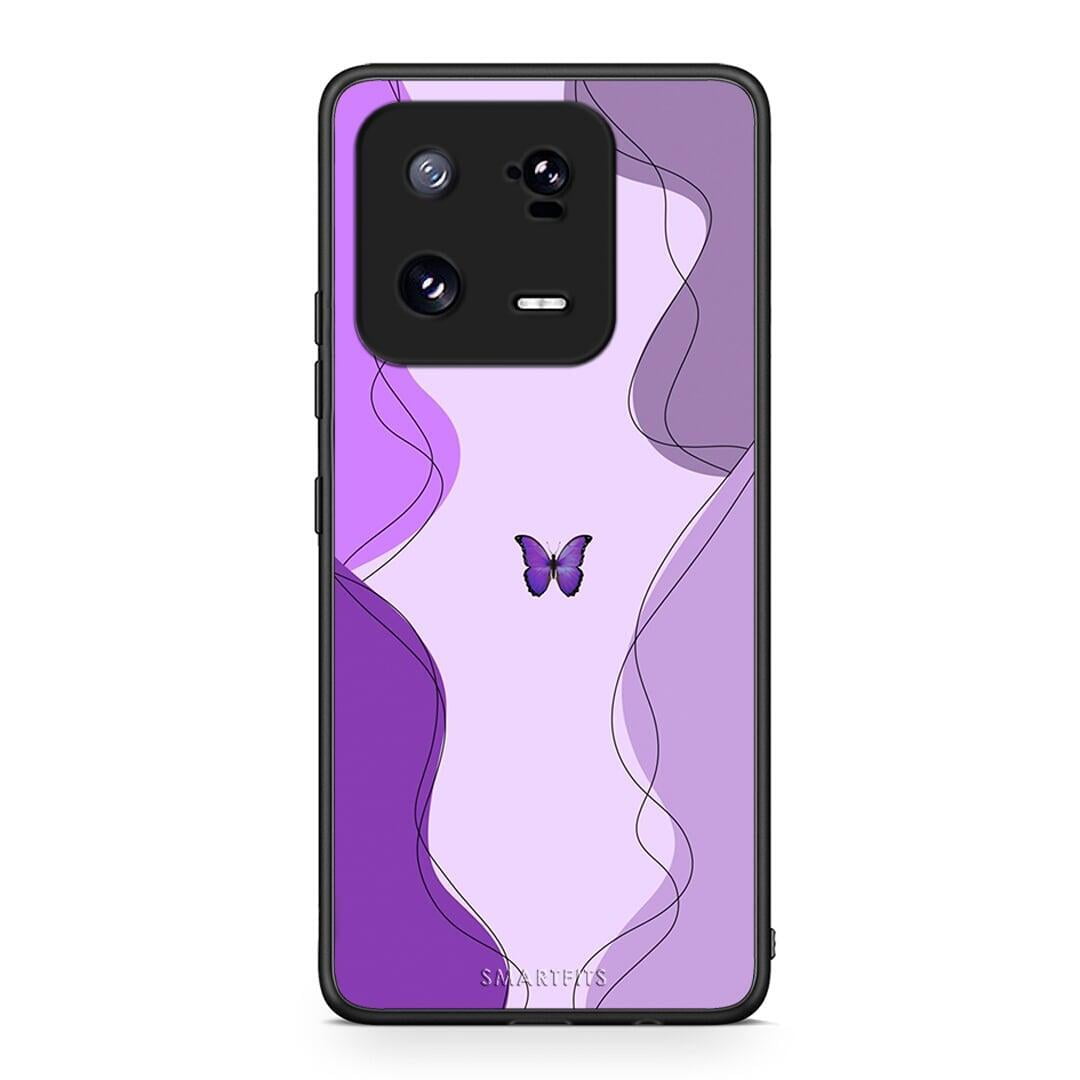 Θήκη Xiaomi 13 Purple Mariposa από τη Smartfits με σχέδιο στο πίσω μέρος και μαύρο περίβλημα | Xiaomi 13 Purple Mariposa Case with Colorful Back and Black Bezels