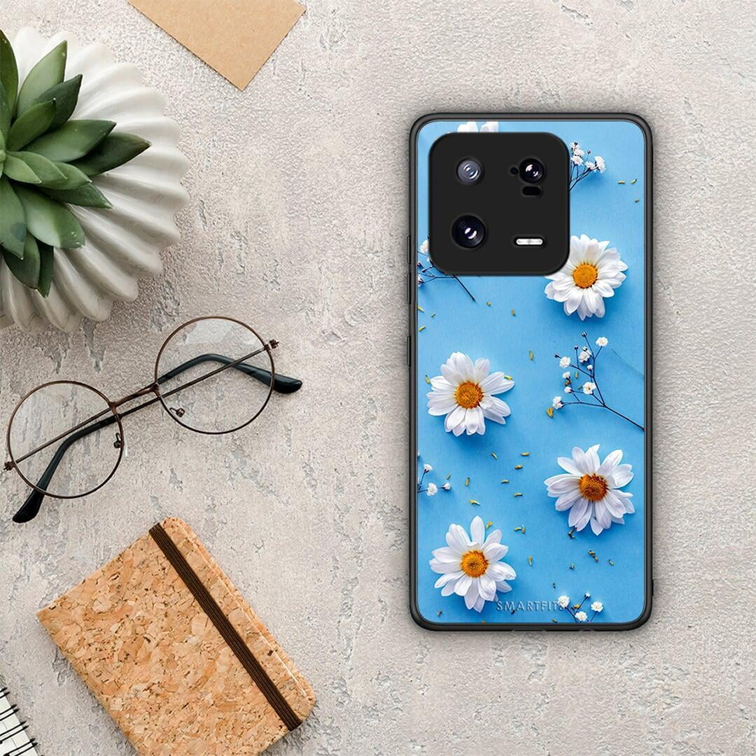 Θήκη Xiaomi 13 Real Daisies από τη Smartfits με σχέδιο στο πίσω μέρος και μαύρο περίβλημα | Xiaomi 13 Real Daisies Case with Colorful Back and Black Bezels