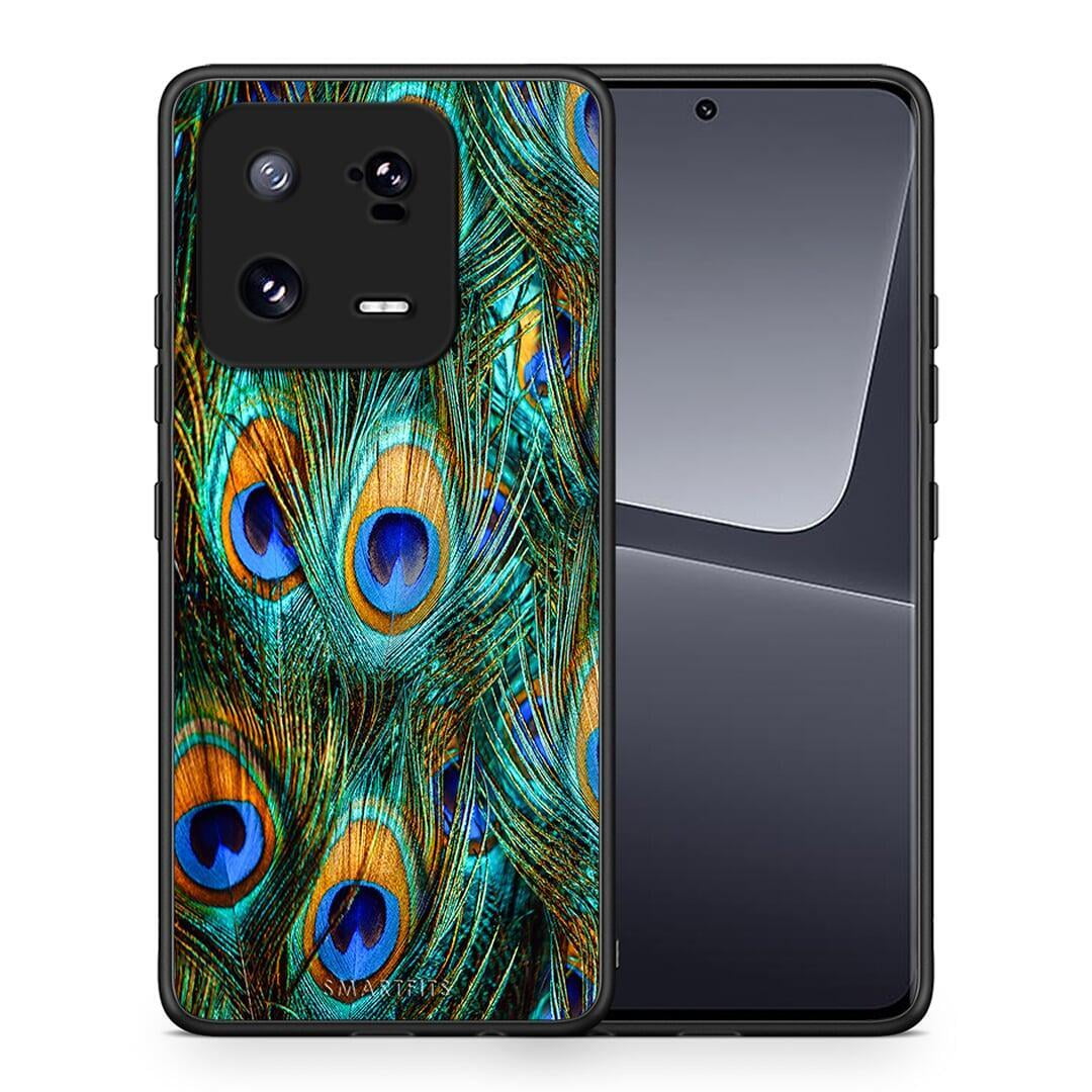 Θήκη Xiaomi 13 Real Peacock Feathers από τη Smartfits με σχέδιο στο πίσω μέρος και μαύρο περίβλημα | Xiaomi 13 Real Peacock Feathers Case with Colorful Back and Black Bezels