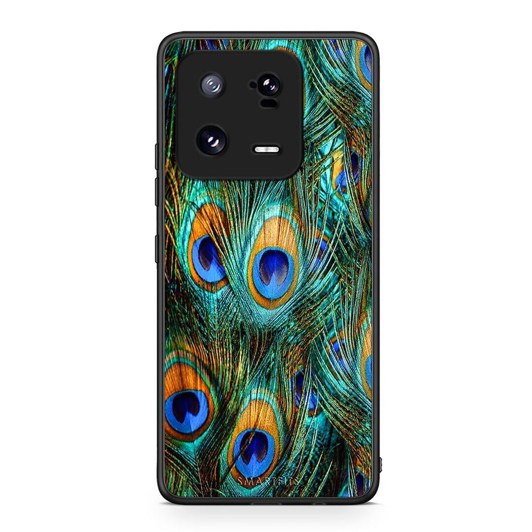 Θήκη Xiaomi 13 Real Peacock Feathers από τη Smartfits με σχέδιο στο πίσω μέρος και μαύρο περίβλημα | Xiaomi 13 Real Peacock Feathers Case with Colorful Back and Black Bezels