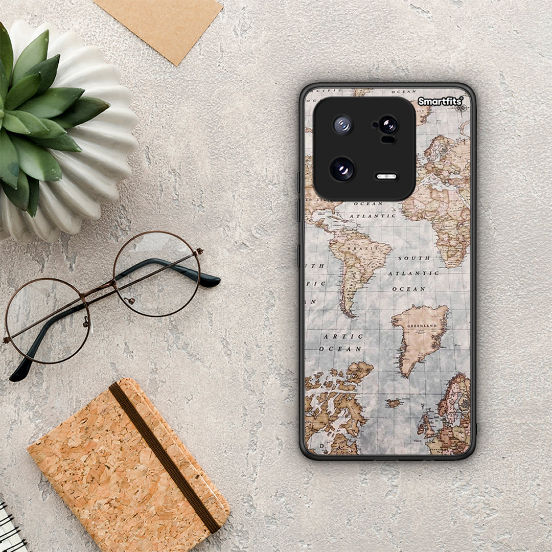 Θήκη Xiaomi 13 Pro World Map από τη Smartfits με σχέδιο στο πίσω μέρος και μαύρο περίβλημα | Xiaomi 13 Pro World Map Case with Colorful Back and Black Bezels