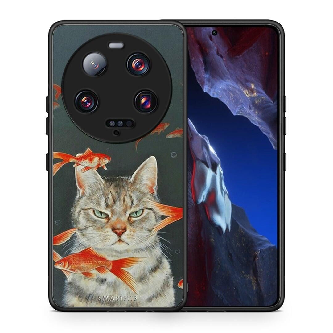 Θήκη Xiaomi 13 Ultra Cat Goldfish από τη Smartfits με σχέδιο στο πίσω μέρος και μαύρο περίβλημα | Xiaomi 13 Ultra Cat Goldfish Case with Colorful Back and Black Bezels