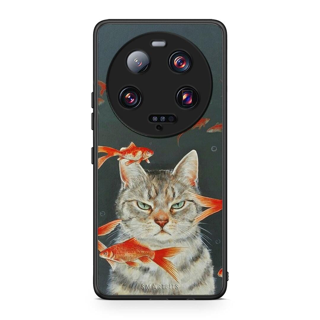 Θήκη Xiaomi 13 Ultra Cat Goldfish από τη Smartfits με σχέδιο στο πίσω μέρος και μαύρο περίβλημα | Xiaomi 13 Ultra Cat Goldfish Case with Colorful Back and Black Bezels