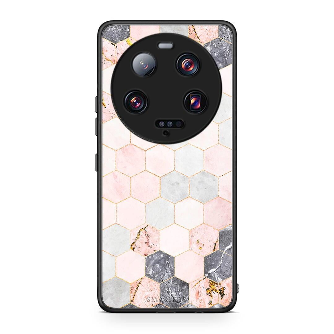 Θήκη Xiaomi 13 Ultra Marble Hexagon Pink από τη Smartfits με σχέδιο στο πίσω μέρος και μαύρο περίβλημα | Xiaomi 13 Ultra Marble Hexagon Pink Case with Colorful Back and Black Bezels