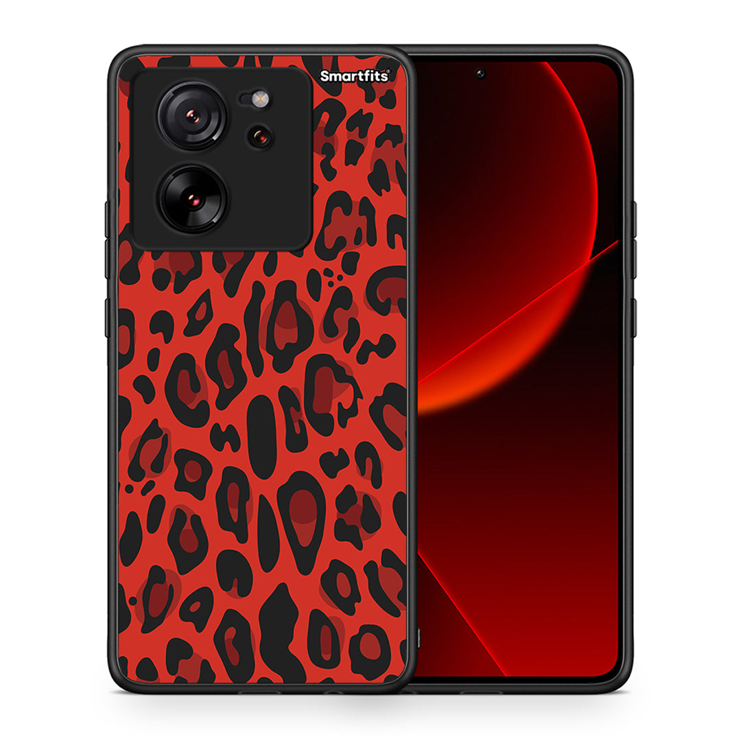 Θήκη Xiaomi 13T Red Leopard Animal από τη Smartfits με σχέδιο στο πίσω μέρος και μαύρο περίβλημα | Xiaomi 13T Red Leopard Animal case with colorful back and black bezels