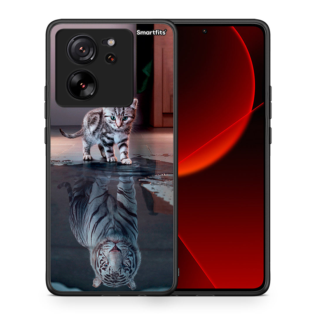 Θήκη Xiaomi 13T Tiger Cute από τη Smartfits με σχέδιο στο πίσω μέρος και μαύρο περίβλημα | Xiaomi 13T Tiger Cute case with colorful back and black bezels