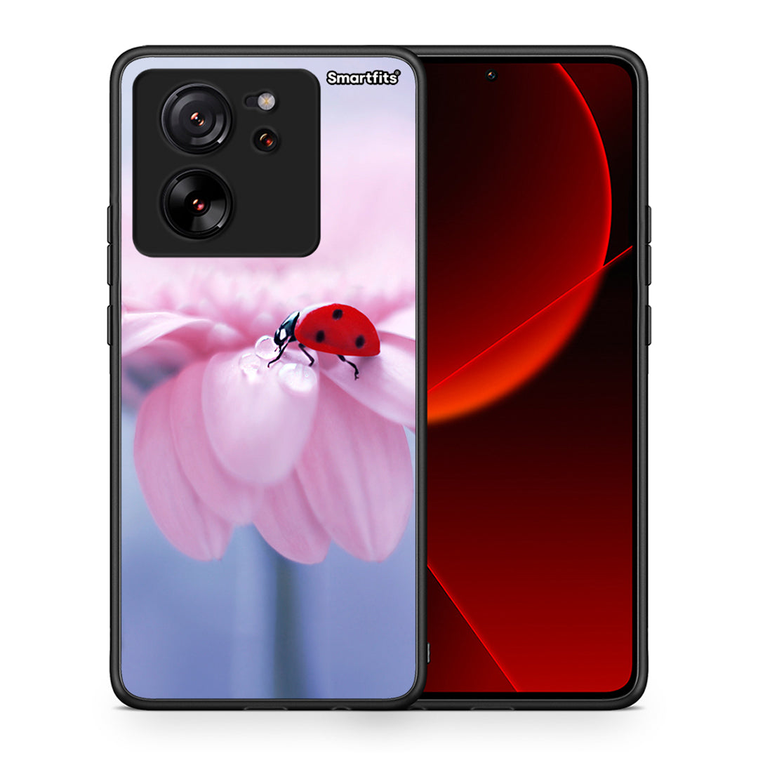 Θήκη Xiaomi 13T Ladybug Flower από τη Smartfits με σχέδιο στο πίσω μέρος και μαύρο περίβλημα | Xiaomi 13T Ladybug Flower case with colorful back and black bezels