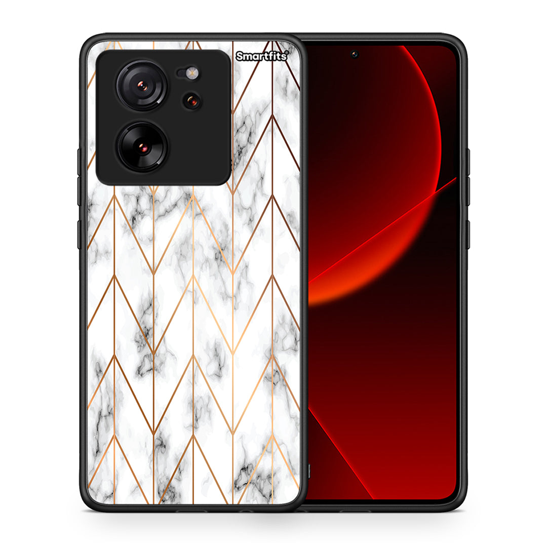 Θήκη Xiaomi 13T Gold Geometric Marble από τη Smartfits με σχέδιο στο πίσω μέρος και μαύρο περίβλημα | Xiaomi 13T Gold Geometric Marble case with colorful back and black bezels