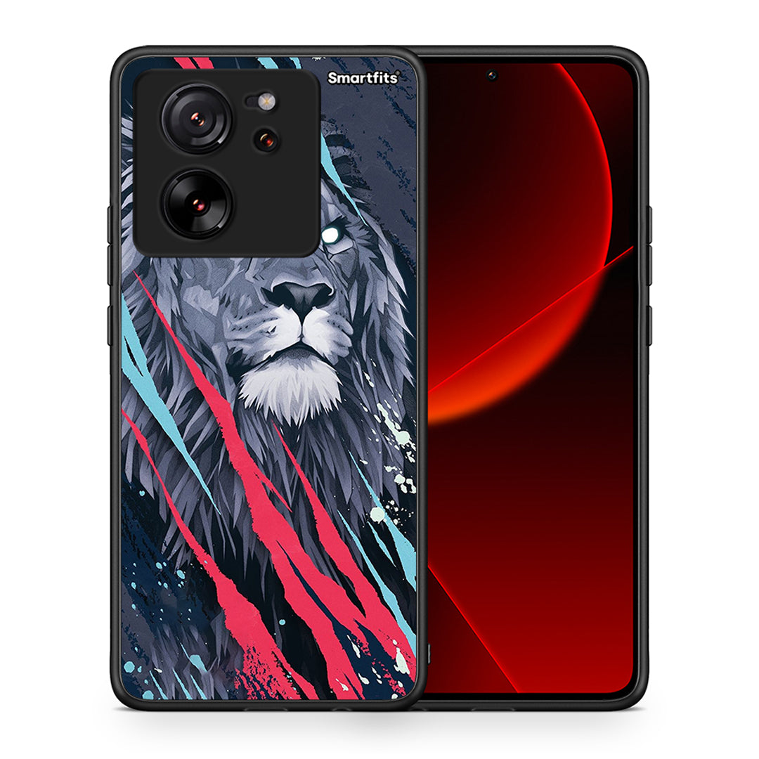 Θήκη Xiaomi 13T Lion Designer PopArt από τη Smartfits με σχέδιο στο πίσω μέρος και μαύρο περίβλημα | Xiaomi 13T Lion Designer PopArt case with colorful back and black bezels