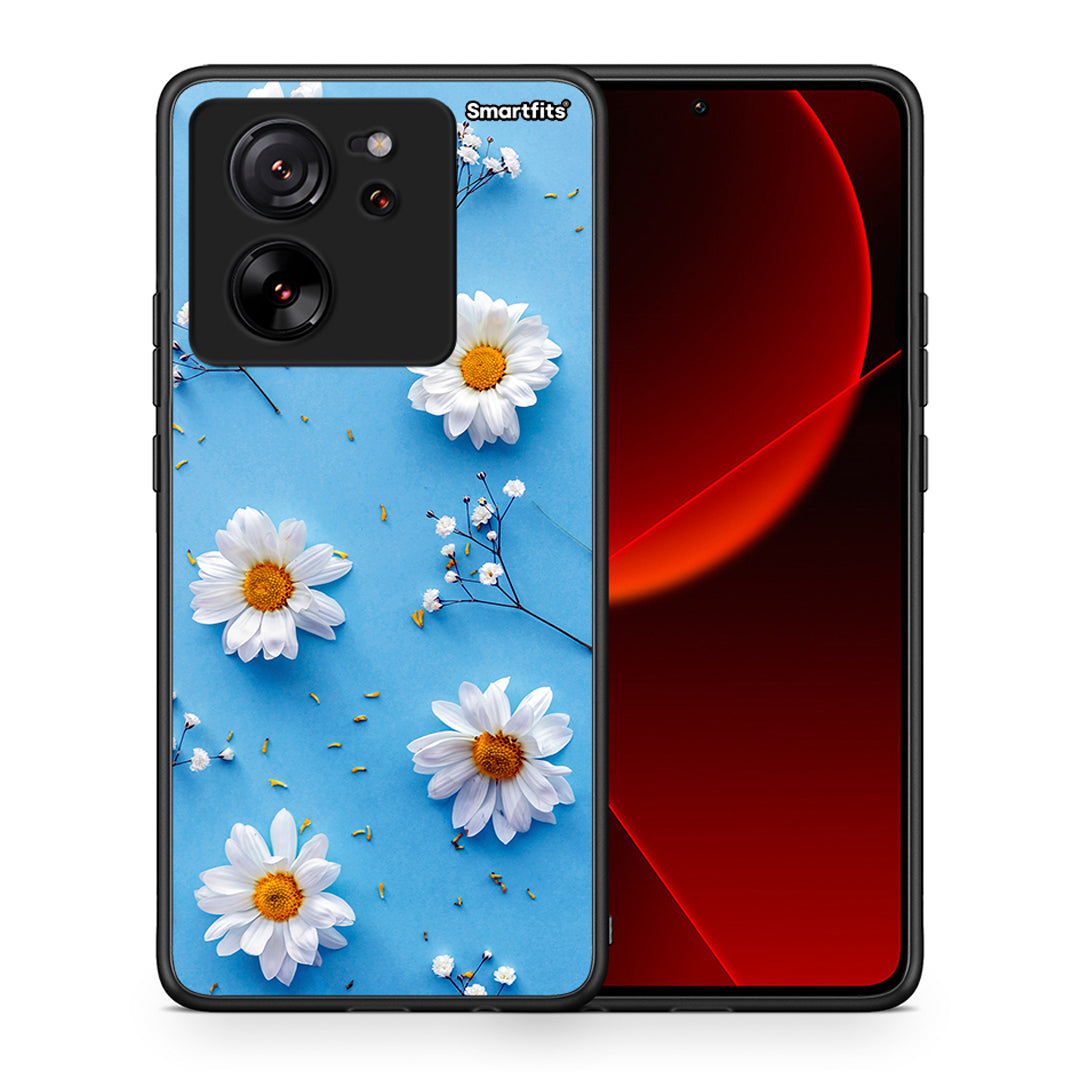 Θήκη Xiaomi 13T Real Daisies από τη Smartfits με σχέδιο στο πίσω μέρος και μαύρο περίβλημα | Xiaomi 13T Real Daisies case with colorful back and black bezels