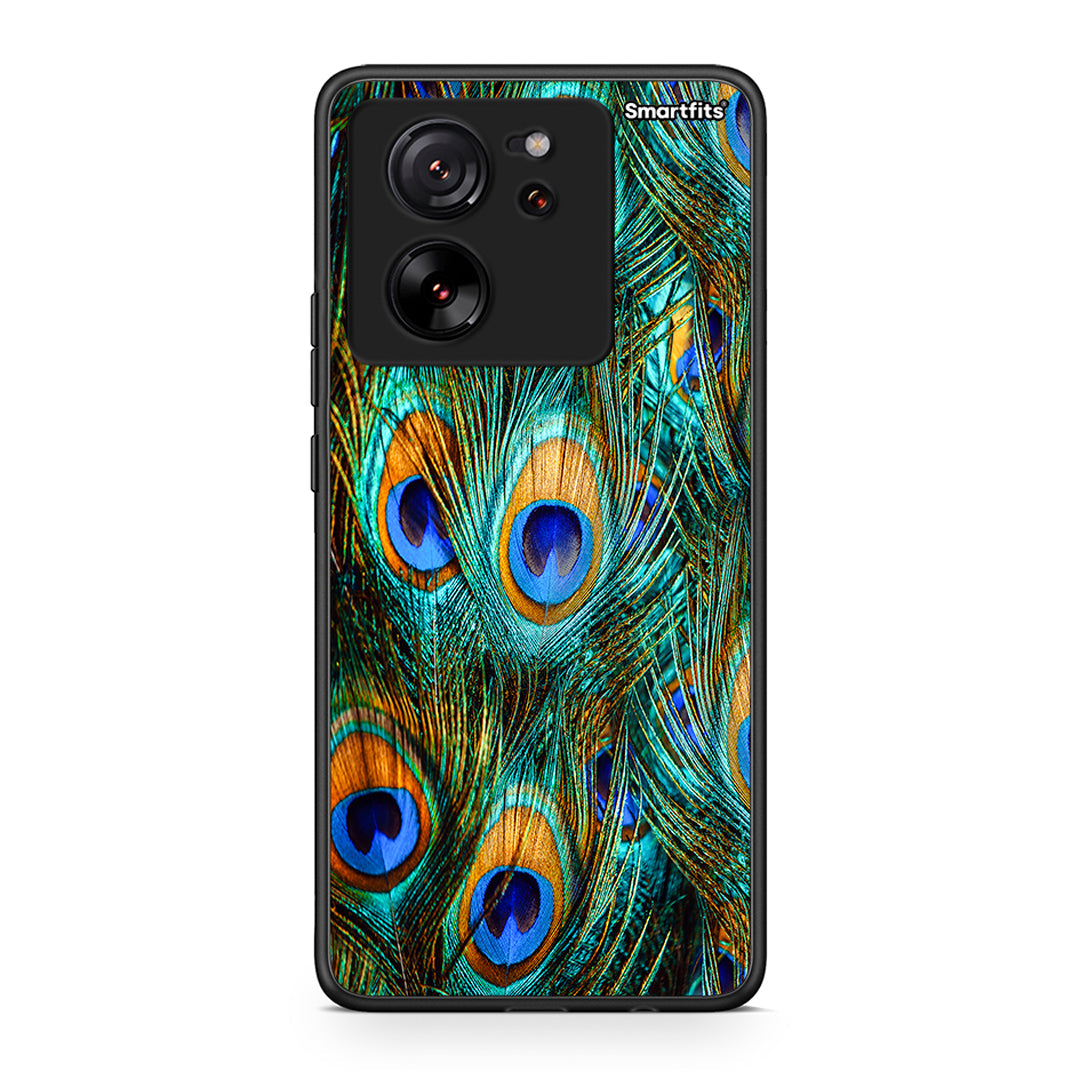 Xiaomi 13T Real Peacock Feathers θήκη από τη Smartfits με σχέδιο στο πίσω μέρος και μαύρο περίβλημα | Smartphone case with colorful back and black bezels by Smartfits