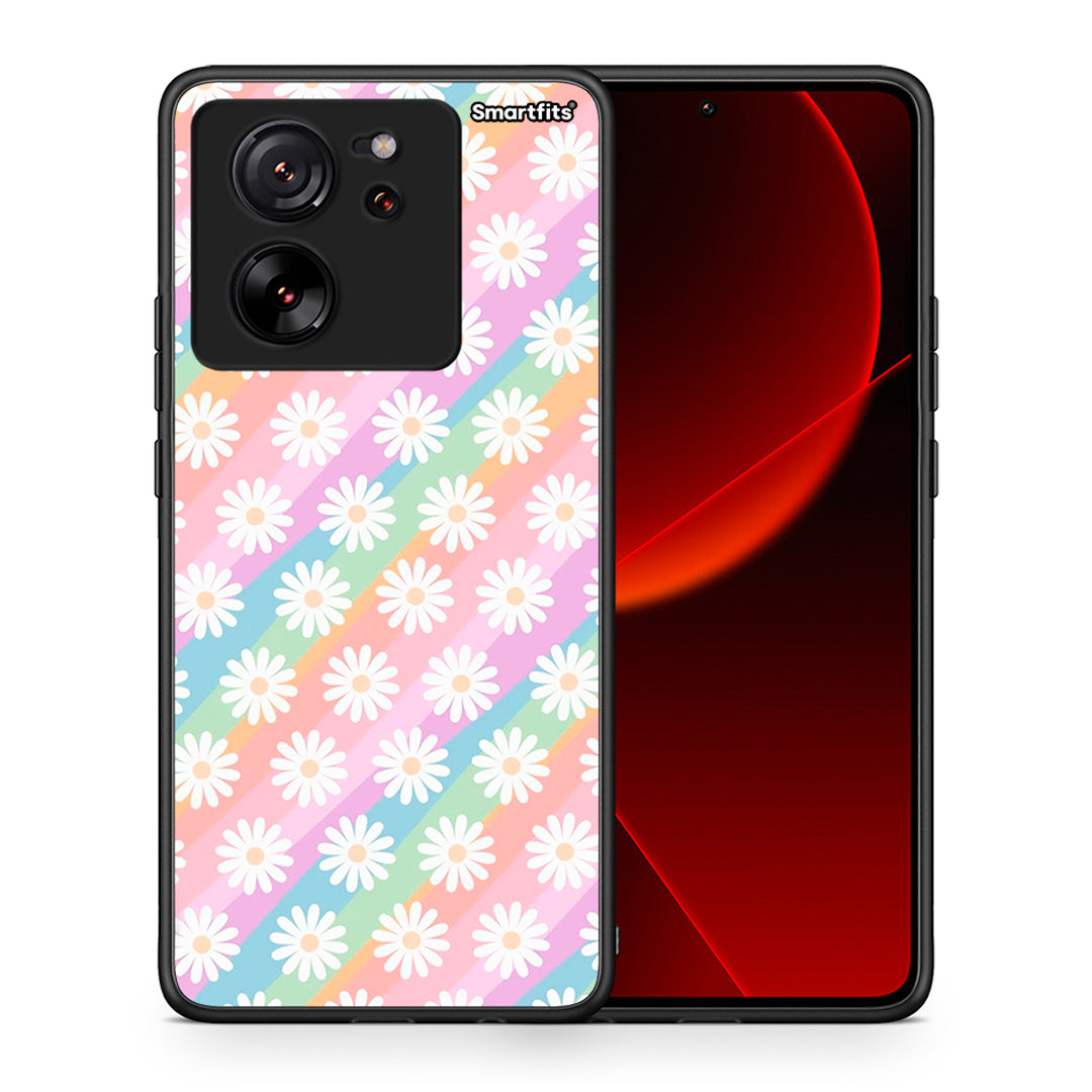 Θήκη Xiaomi 13T White Daisies από τη Smartfits με σχέδιο στο πίσω μέρος και μαύρο περίβλημα | Xiaomi 13T White Daisies case with colorful back and black bezels