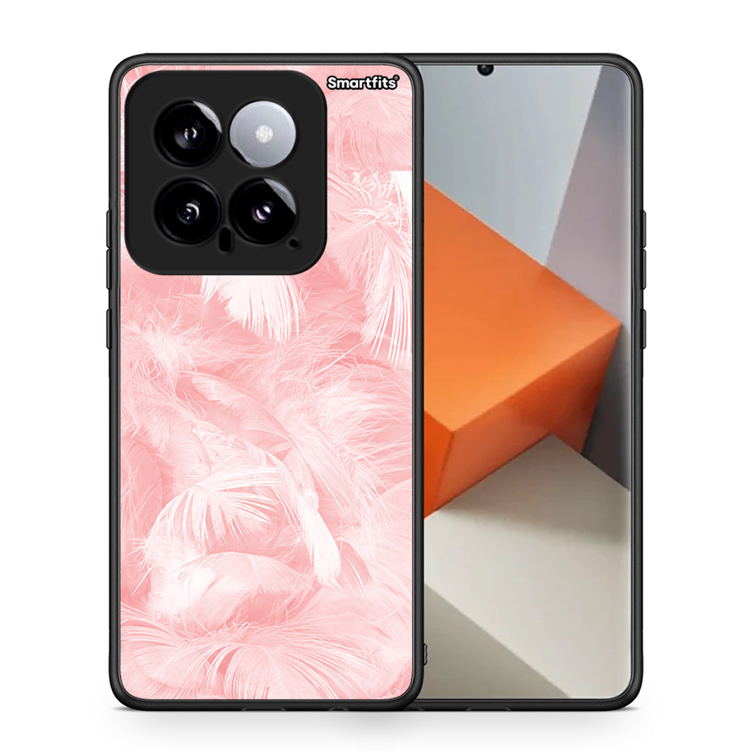 Θήκη Xiaomi 14 5G Pink Feather Boho από τη Smartfits με σχέδιο στο πίσω μέρος και μαύρο περίβλημα | Xiaomi 14 5G Pink Feather Boho case with colorful back and black bezels