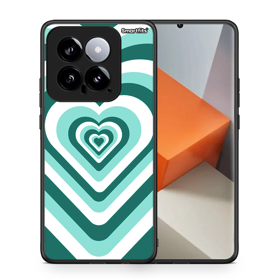 Θήκη Xiaomi 14 5G Green Hearts από τη Smartfits με σχέδιο στο πίσω μέρος και μαύρο περίβλημα | Xiaomi 14 5G Green Hearts case with colorful back and black bezels
