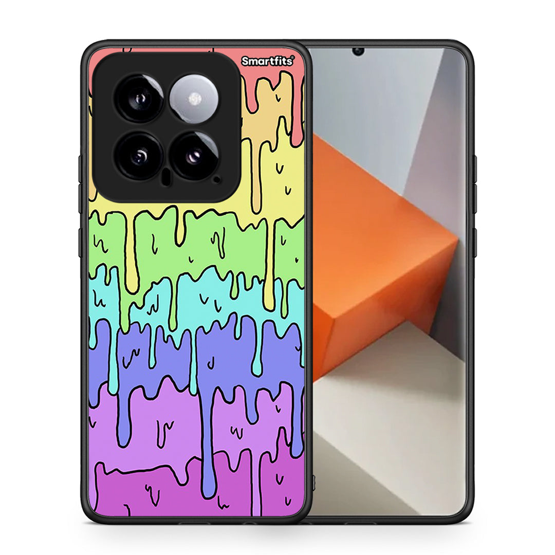 Θήκη Xiaomi 14 5G Melting Rainbow από τη Smartfits με σχέδιο στο πίσω μέρος και μαύρο περίβλημα | Xiaomi 14 5G Melting Rainbow case with colorful back and black bezels