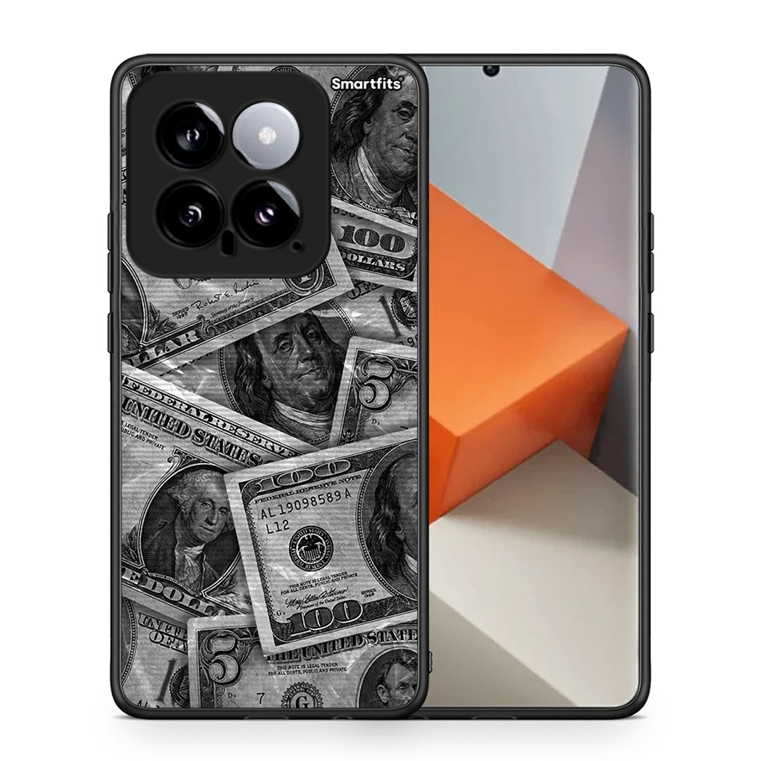 Θήκη Xiaomi 14 5G Money Dollars από τη Smartfits με σχέδιο στο πίσω μέρος και μαύρο περίβλημα | Xiaomi 14 5G Money Dollars case with colorful back and black bezels