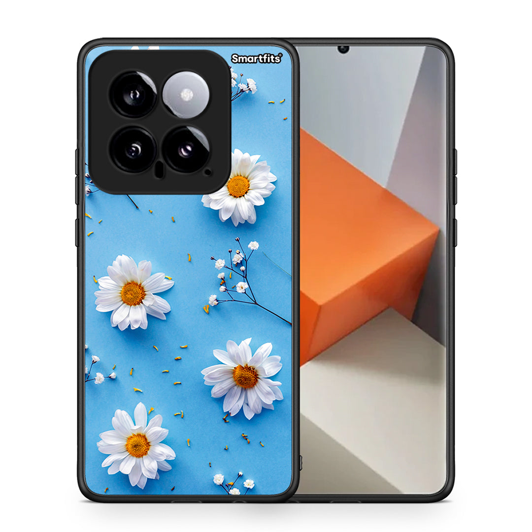 Θήκη Xiaomi 14 5G Real Daisies από τη Smartfits με σχέδιο στο πίσω μέρος και μαύρο περίβλημα | Xiaomi 14 5G Real Daisies case with colorful back and black bezels