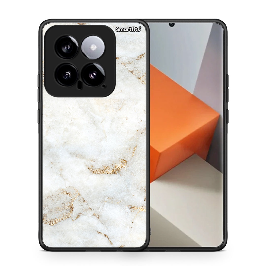 Θήκη Xiaomi 14 5G White Gold Marble από τη Smartfits με σχέδιο στο πίσω μέρος και μαύρο περίβλημα | Xiaomi 14 5G White Gold Marble case with colorful back and black bezels