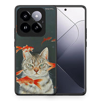 Thumbnail for Θήκη Xiaomi 14 Pro 5G Cat Goldfish από τη Smartfits με σχέδιο στο πίσω μέρος και μαύρο περίβλημα | Xiaomi 14 Pro 5G Cat Goldfish case with colorful back and black bezels