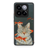 Thumbnail for Xiaomi 14 Pro 5G Cat Goldfish θήκη από τη Smartfits με σχέδιο στο πίσω μέρος και μαύρο περίβλημα | Smartphone case with colorful back and black bezels by Smartfits