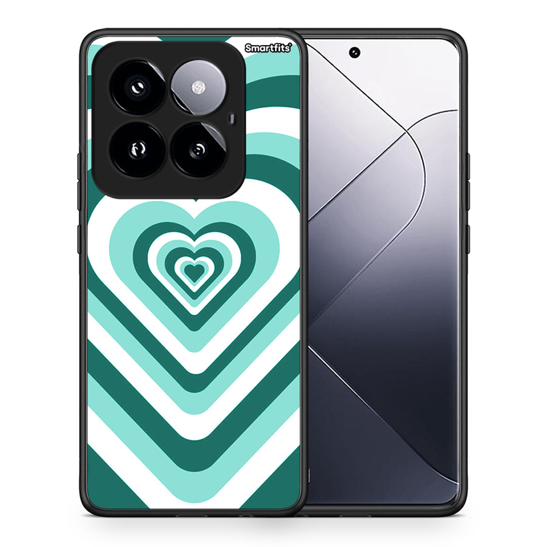 Θήκη Xiaomi 14 Pro 5G Green Hearts από τη Smartfits με σχέδιο στο πίσω μέρος και μαύρο περίβλημα | Xiaomi 14 Pro 5G Green Hearts case with colorful back and black bezels