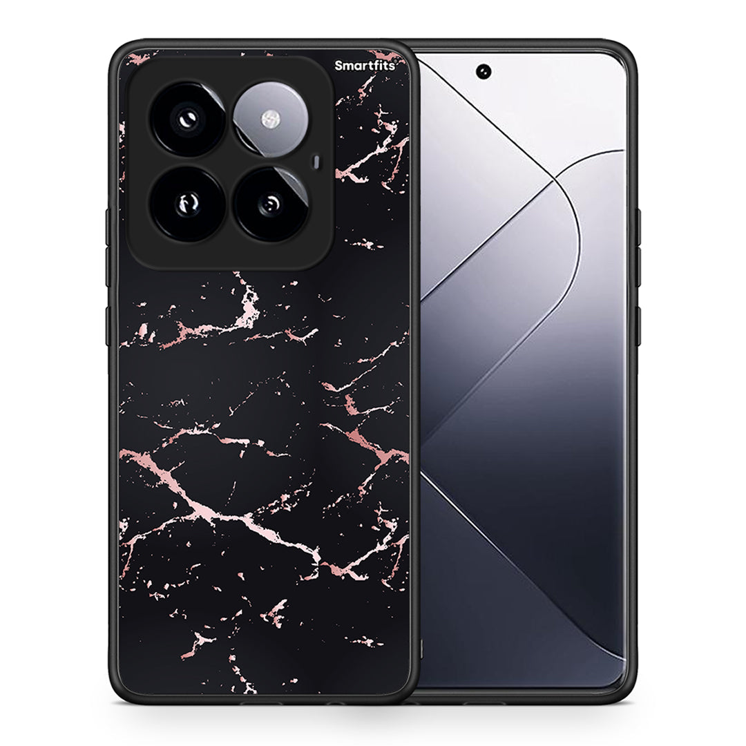 Θήκη Xiaomi 14 Pro 5G Black Rosegold Marble από τη Smartfits με σχέδιο στο πίσω μέρος και μαύρο περίβλημα | Xiaomi 14 Pro 5G Black Rosegold Marble case with colorful back and black bezels