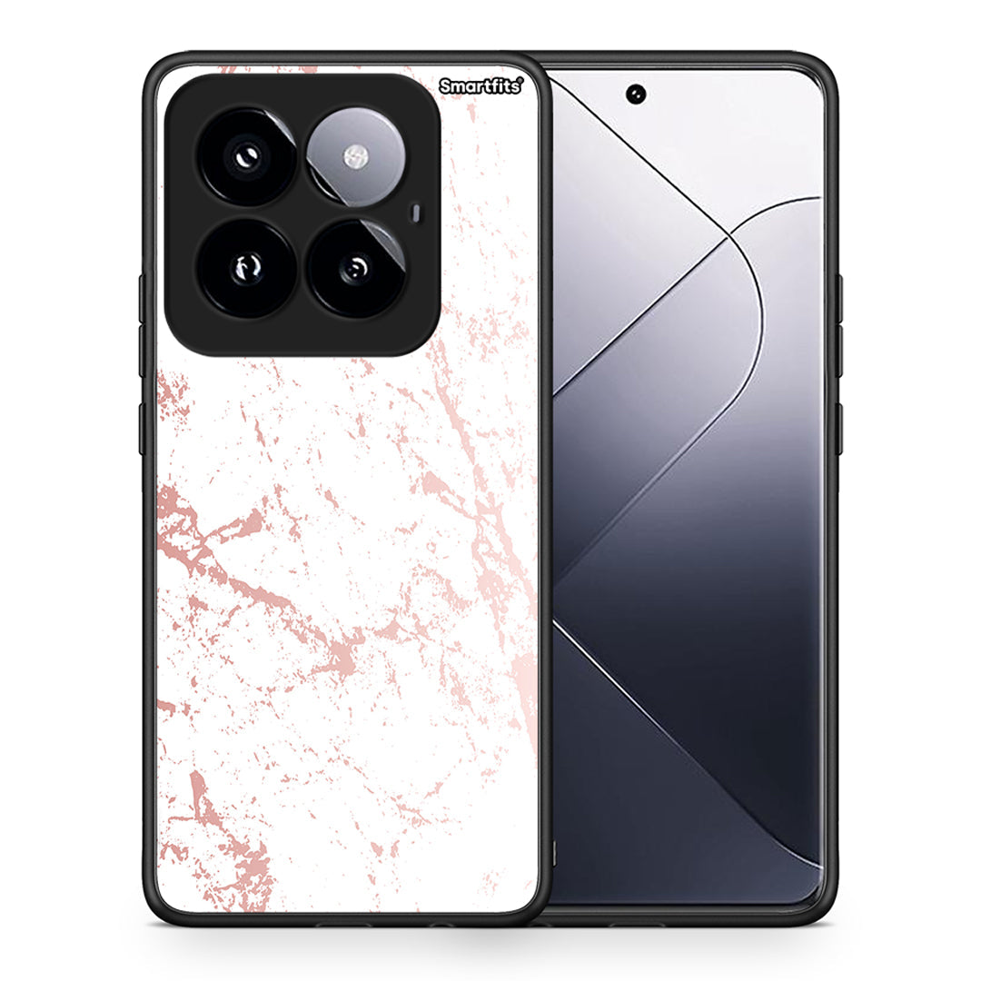 Θήκη Xiaomi 14 Pro 5G Pink Splash Marble από τη Smartfits με σχέδιο στο πίσω μέρος και μαύρο περίβλημα | Xiaomi 14 Pro 5G Pink Splash Marble case with colorful back and black bezels