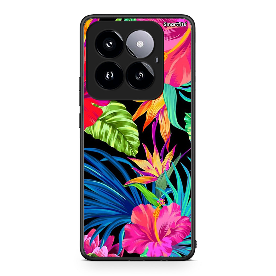 Xiaomi 14 Pro 5G Tropical Flowers θήκη από τη Smartfits με σχέδιο στο πίσω μέρος και μαύρο περίβλημα | Smartphone case with colorful back and black bezels by Smartfits