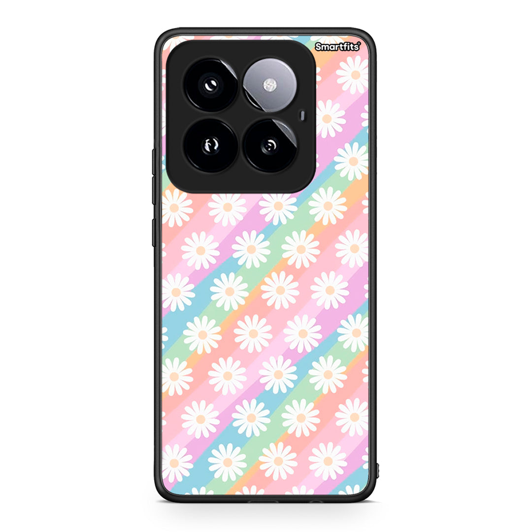 Xiaomi 14 Pro 5G White Daisies θήκη από τη Smartfits με σχέδιο στο πίσω μέρος και μαύρο περίβλημα | Smartphone case with colorful back and black bezels by Smartfits