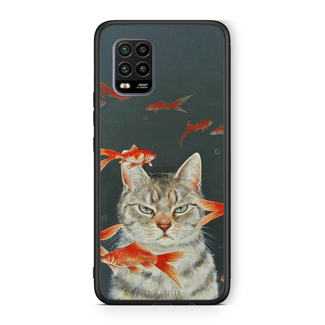 Xiaomi Mi 10 Lite Cat Goldfish θήκη από τη Smartfits με σχέδιο στο πίσω μέρος και μαύρο περίβλημα | Smartphone case with colorful back and black bezels by Smartfits