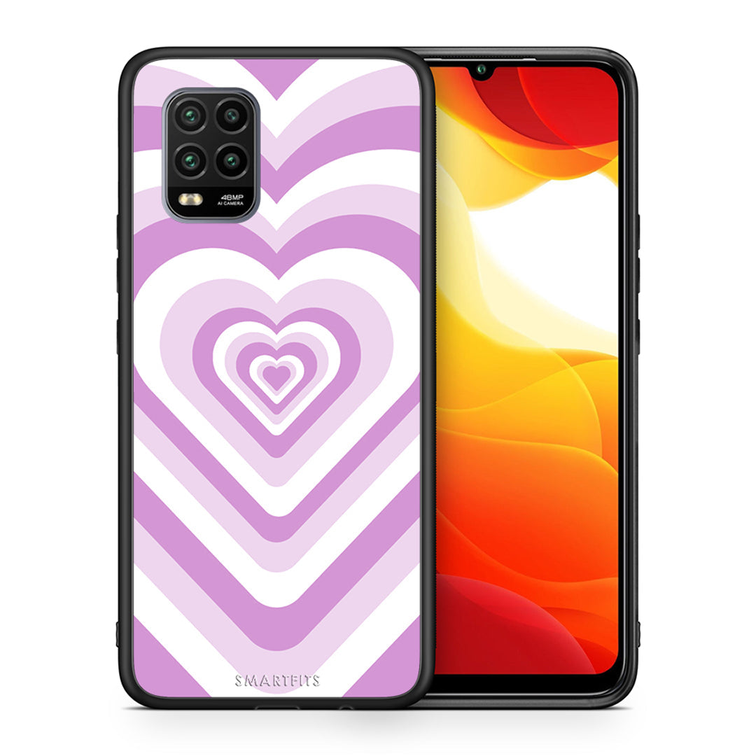 Θήκη Xiaomi Mi 10 Lite Lilac Hearts από τη Smartfits με σχέδιο στο πίσω μέρος και μαύρο περίβλημα | Xiaomi Mi 10 Lite Lilac Hearts case with colorful back and black bezels