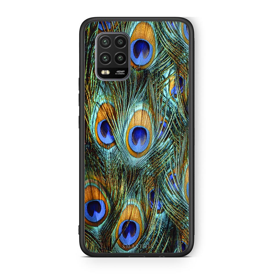 Xiaomi Mi 10 Lite Real Peacock Feathers θήκη από τη Smartfits με σχέδιο στο πίσω μέρος και μαύρο περίβλημα | Smartphone case with colorful back and black bezels by Smartfits