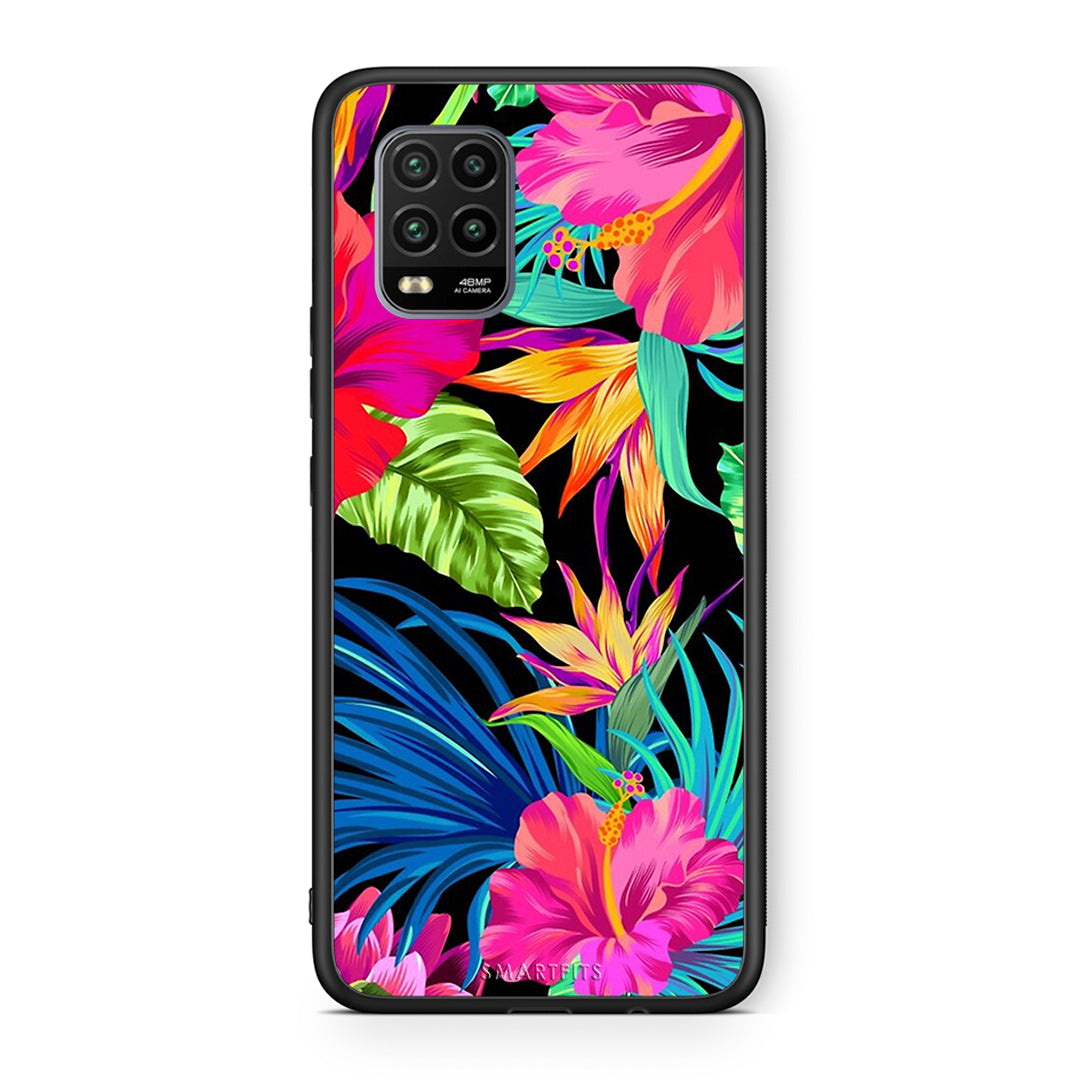 Xiaomi Mi 10 Lite Tropical Flowers θήκη από τη Smartfits με σχέδιο στο πίσω μέρος και μαύρο περίβλημα | Smartphone case with colorful back and black bezels by Smartfits