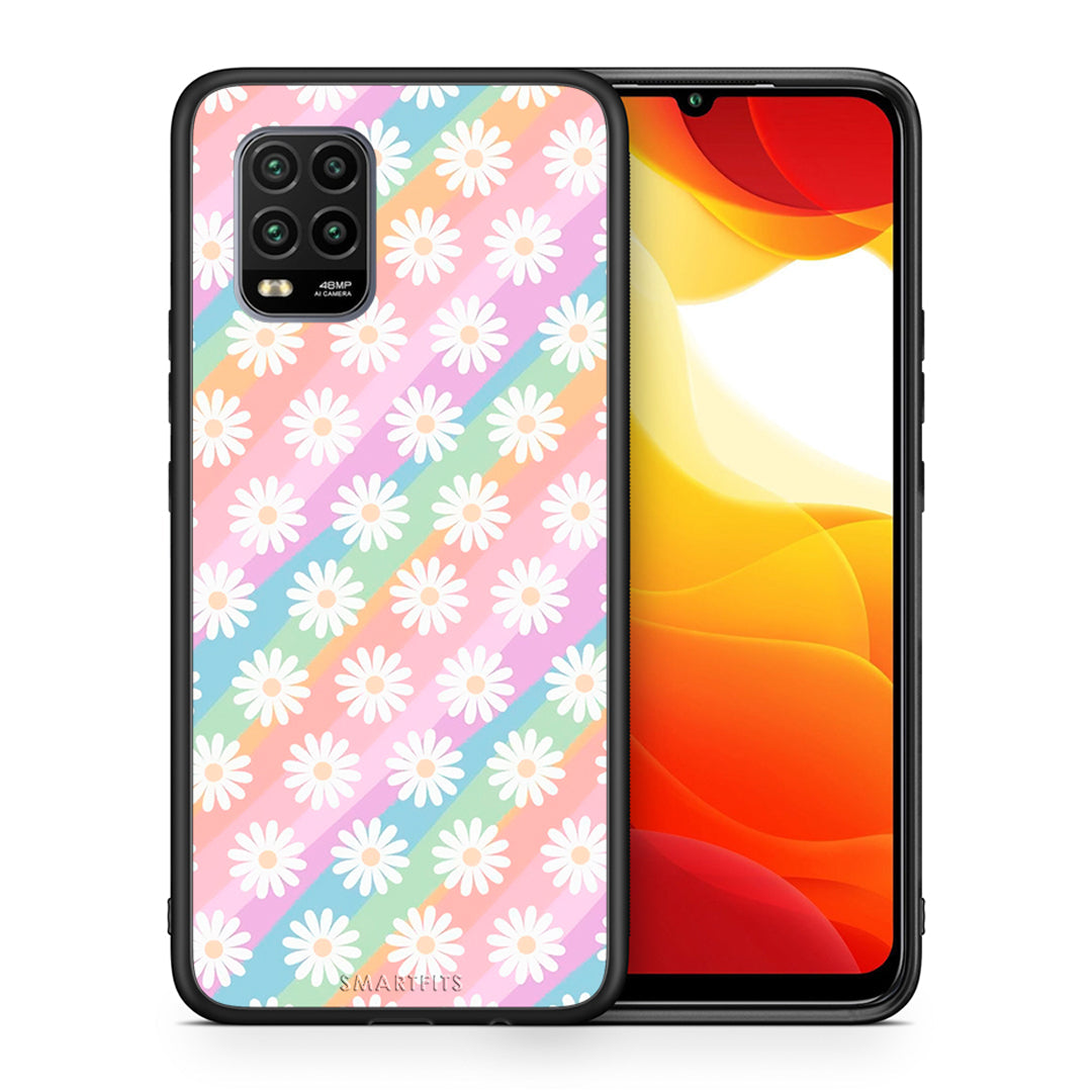 Θήκη Xiaomi Mi 10 Lite White Daisies από τη Smartfits με σχέδιο στο πίσω μέρος και μαύρο περίβλημα | Xiaomi Mi 10 Lite White Daisies case with colorful back and black bezels