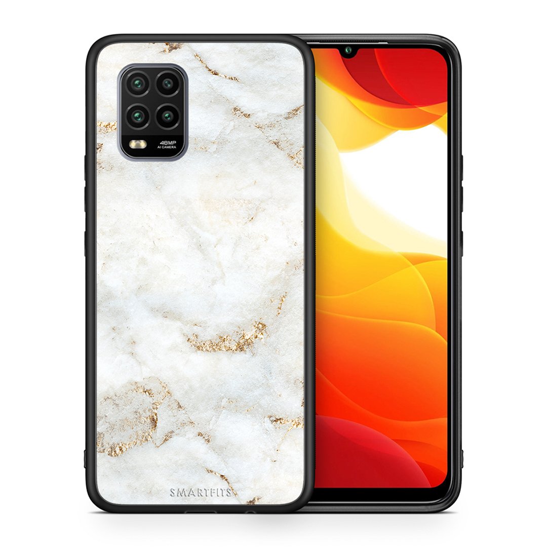 Θήκη Xiaomi Mi 10 Lite White Gold Marble από τη Smartfits με σχέδιο στο πίσω μέρος και μαύρο περίβλημα | Xiaomi Mi 10 Lite White Gold Marble case with colorful back and black bezels