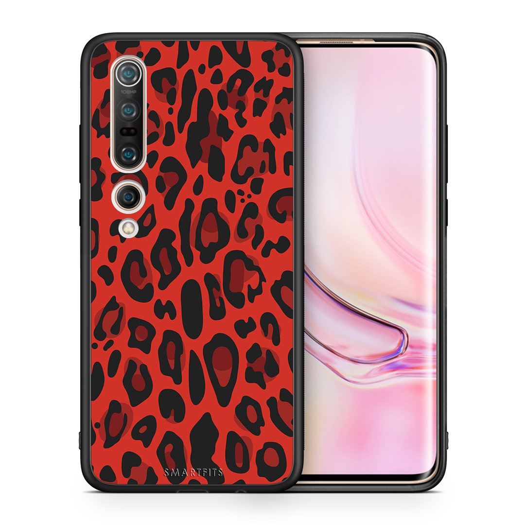 Θήκη Xiaomi Mi 10 Red Leopard Animal από τη Smartfits με σχέδιο στο πίσω μέρος και μαύρο περίβλημα | Xiaomi Mi 10 Red Leopard Animal case with colorful back and black bezels