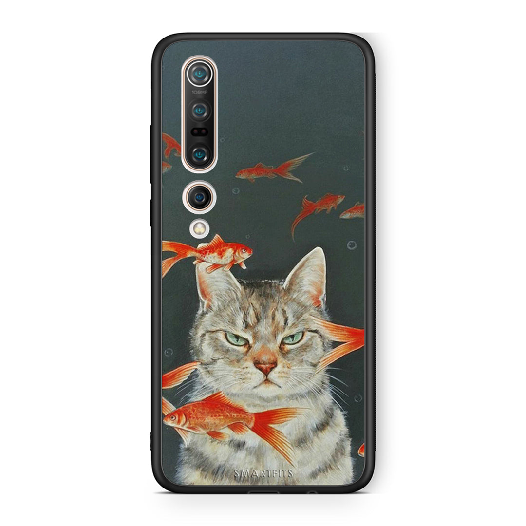 Xiaomi Mi 10 Pro Cat Goldfish θήκη από τη Smartfits με σχέδιο στο πίσω μέρος και μαύρο περίβλημα | Smartphone case with colorful back and black bezels by Smartfits