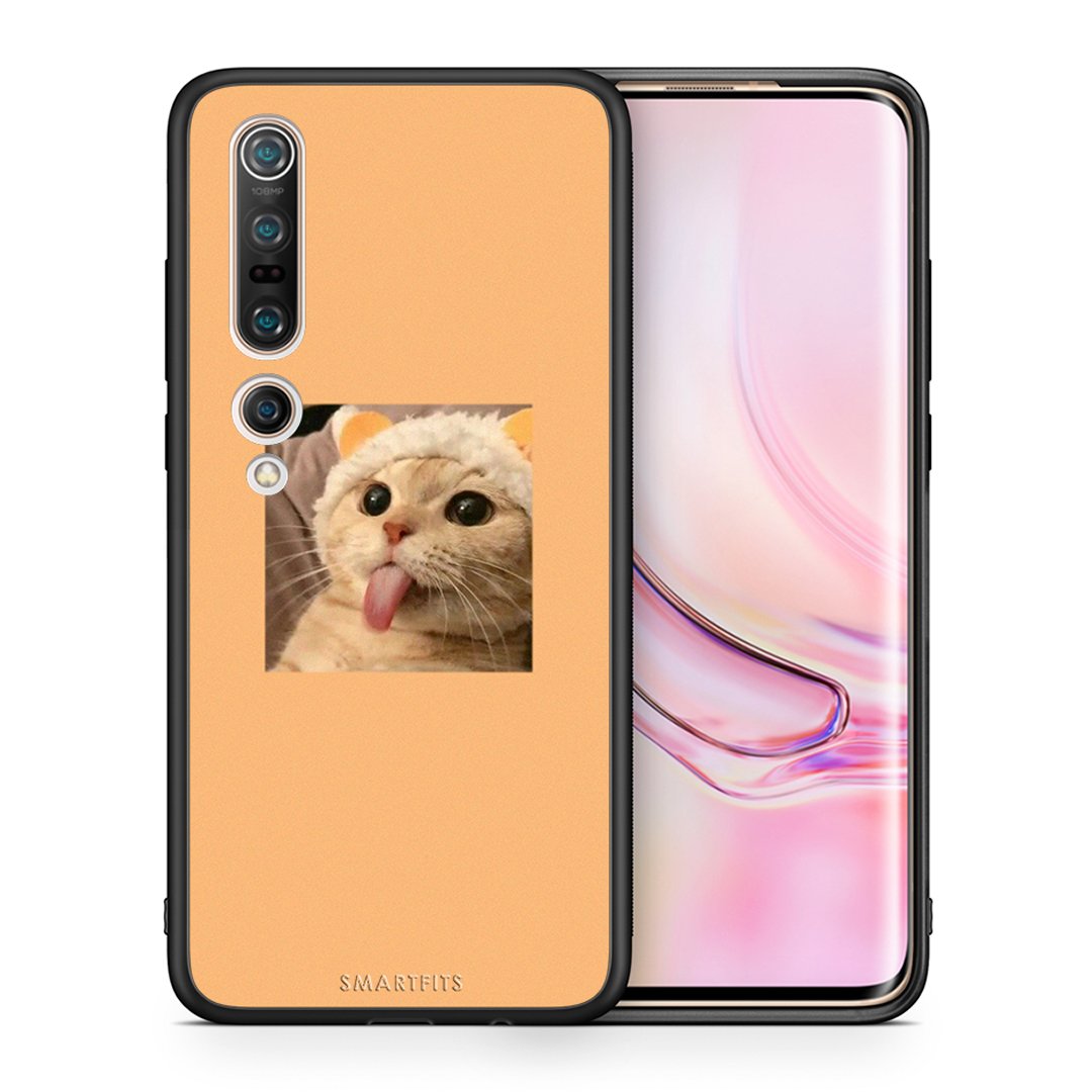 Θήκη Xiaomi Mi 10 Cat Tongue από τη Smartfits με σχέδιο στο πίσω μέρος και μαύρο περίβλημα | Xiaomi Mi 10 Cat Tongue case with colorful back and black bezels